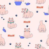 Seamless pattern with cute doodle cats vector