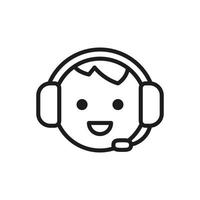 Call center line art icon, customer support service symbol. Face with headset. Operator call center, agent, account manager. Helpline. Vector outline illustration