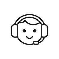 Call center line art icon, customer support service symbol. Face with headset. Operator call center, agent, account manager. Helpline. Vector outline illustration