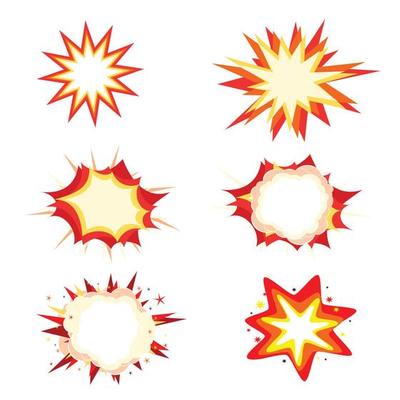 Set of Comic Style Explosion Bubbles on White Background