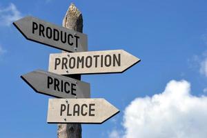 Product, Promotion, Price, Place - Wooden Signpost photo