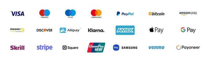 Popular online payment methods logo with white background. Transparent with vector logotype gateway icon set for website
