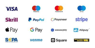 Popular online payment methods logo with white background. Transparent with vector logotype gateway icon set for website.