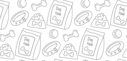 juguetes de patrón de línea y perro de comida y pelota, hueso sobre fondo blanco para tienda de mascotas vector