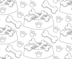 Pattern with dog treat and bones in  bowl and paw vector