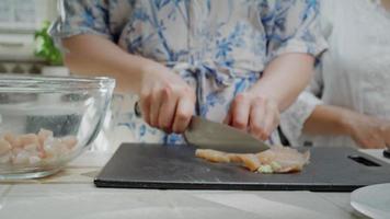 Woman Cutting Chicken Breast video