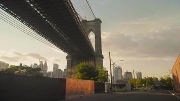 Wide Gimbal Shot of Brooklyn Bridge from Below video