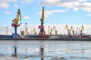 Harbor cranes, container ship terminal, cargo container yard photo