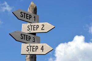 Steps 1, 2, 3, 4 - Wooden Signpost photo