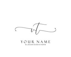 Initial VT beauty monogram and elegant logo design, handwriting logo of initial signature, wedding, fashion, floral and botanical with creative template. vector