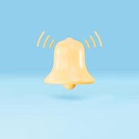 3D yellow Notification bell on blue background. Vector illustration.