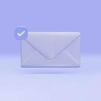3D blue email icon with check  mark button, unread mail logo. Vector illustration.