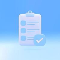 3d Assignment done icon. Clipboard, checklist symbol. Vector illustration.