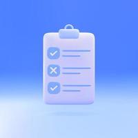 3d Assignment icon. Clipboard, checklist, document symbol. Vector illustration.