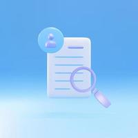 3d render documents personal data with magnifying glass. Vector illustration.