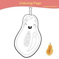 Fruit coloring worksheet page. Coloring cute fruit worksheet page. Educational printable colouring worksheet. Vector illustration in cartoon style.
