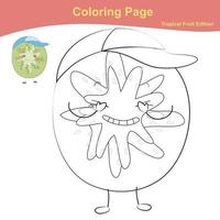 Fruit coloring worksheet page. Coloring cute fruit worksheet page. Educational printable colouring worksheet. Vector illustration in cartoon style.