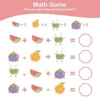 Fruit Counting Math Worksheet. Math Worksheet for Preschool. Educational printable math worksheet. Count and write answer activity for children. Vector illustration.