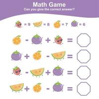 Fruit Counting Math Worksheet. Math Worksheet for Preschool. Educational printable math worksheet. Count and write answer activity for children. Vector illustration.