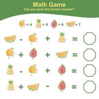 Fruit Counting Math Worksheet. Math Worksheet for Preschool. Educational printable math worksheet. Count and write answer activity for children. Vector illustration.