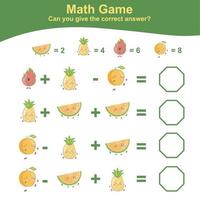 Fruit Counting Math Worksheet. Math Worksheet for Preschool. Educational printable math worksheet. Count and write answer activity for children. Vector illustration.