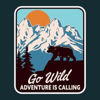 Adventure Bear Label Vector Illustration Retro Vintage Badge Sticker And T-shirt Design
