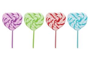 Spiral heart shaped candies. Lollipops. Vector illustration isolated on white background.