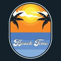 Summer Sunset Beach Label Vector Illustration Retro Vintage Badge Sticker And T-shirt Design