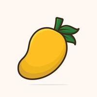 Yellow mango with a leaf cartoon sticker vector