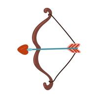 Cupid love bow and arrow with a heart Valentine's day vector flat icon