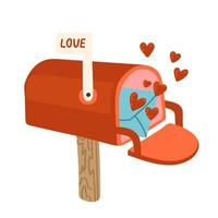 Mailbox for Valentines day. Greeting card for love february holiday. Lovely day invitation. Just for you lovely letter envelope. Valentine heart mail box delivery. Postage message delivery email. vector