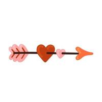 Cupid's arrow pierces Couple of hearts vector illustration. Love, Valentines day, romance.