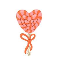 Sweet spiral Heart Shaped Lollipop Candy. Cartoon Valentines day isolated Vector Illustration