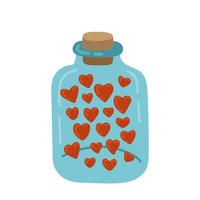 Cartoon glass jar filled with heart. Love and valentine's day. Hand drawn jar with love message. vector illustration