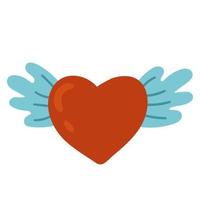 flying heart with wings, Valentines day vector cartoon illustration