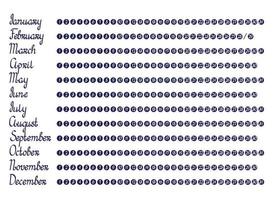 nombres de meses del año, pegatinas de planificador de fechas elementos de diseño imprimibles para calendario, diario, decoración de diario de viñetas, ilustración vectorial simple de estilo plano vector