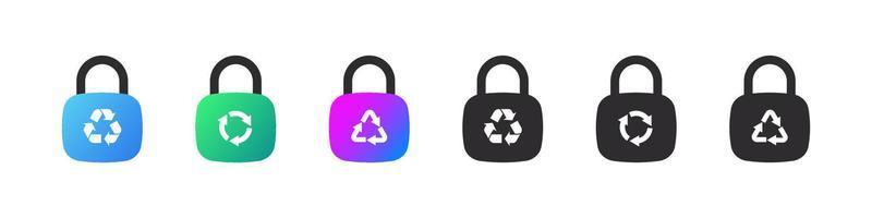 Padlocks with recycling icons. Recycling signs. Lock icons. Vector illustration