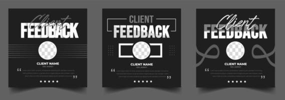 Customer feedback, Customer testimonial, client review, client Testimonials social media post banner design template with black and dark color. black, dark and white color client review banner. vector