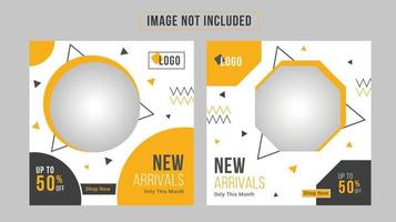 Set collection of square unique puzzle editable modern social media banner template with yellow and white color combination. Promotional web banner for social media post feeds. Vector illustration