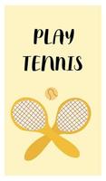 Play tennis greeting card doodle cartoon style postcard in orange colors. vector