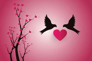 fondo feliz día de san valentín con árbol de amor. ilustración del día de san valentín con un árbol de amor de corazón sobre un fondo rosa. vector
