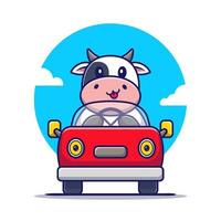 Cute Cow Driving Car Cartoon Vector Icon Illustration. Animal Transportation Icon Concept Isolated Premium Vector. Flat Cartoon Style