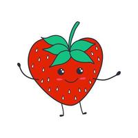 Kawaii strawberry in doodle style. Vector illustration isolated on white.