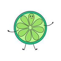 Kawaii slice of lime in doodle style. Vector illustration isolated on white.