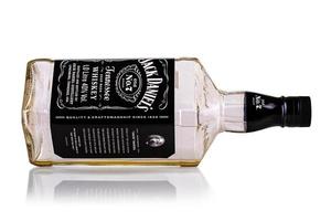 KAMCHATKA, RUSSIA - JANUARY 16, 2023-  Empty bottle of Jack Daniel isolated on white background photo