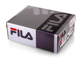 KAMCHATKA, RUSSIA - JANUARY 06, 2022- Box Fila shoe isolated on white background, Fila is one of the most famous brands in the world photo
