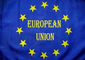 KAMCHATKA, RUSSIA - JANUARY 16, 2023-  European Union Flag Closeup Detail. Selective focus photo