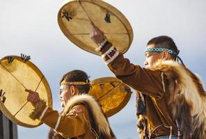 Kamchatka, Russia- 10 June 2021 - Folk ensemble performance in dress of indigenous people of Kamchatka. photo