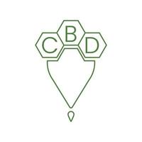logotipo, icono o símbolo de cbd para plantilla de etiqueta de aceite de cbd, marihuana, etiqueta de aceite de cáñamo, icono de cbd para aplicaciones y web y vector de aceite de botella de cbd