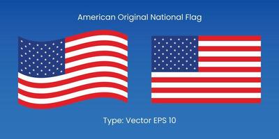 vector de bandera estadounidense, ondear la bandera nacional original de los estados unidos de américa